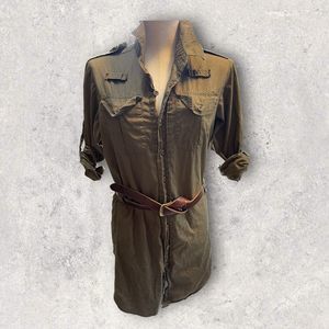 Urban outfitters green cargo mini dress with leather belt Small